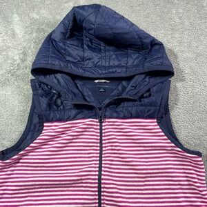 Tommy Hilfiger Athluxe‎ Quilted Hooded Vest Pink White Striped Women's Medium